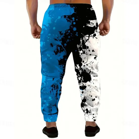 Clearance OUKU Men's Color Block Splash Ink Sweatpants Joggers Trousers Mid Waist Drawstring Elastic Waist Casual Jogging Streetwear Workout Athletic Sweatpants with Pockets Spring Fall 3D Print Blue