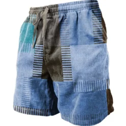 OUKU Men's Color Block Stripe Patchwork Sweat Shorts Beach Shorts Terry Shorts Mid Waist Casual Athleisure Daily Holiday Streetwear Drawstring Elastic Waist 3D Print Designer Clothing Apparel