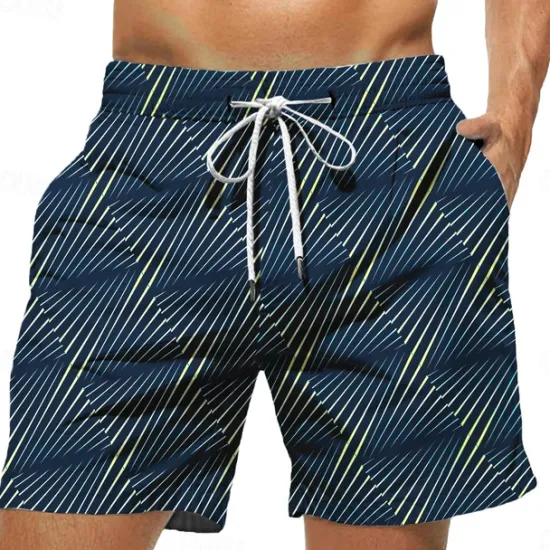 Outlet OUKU Men's Color Block Stripe Swim Trunks Swim Shorts Board Shorts Mid Waist Hawaiian Casual Holiday Beach Drawstring with Mesh lining Elastic Waist Designer Clothing Apparel