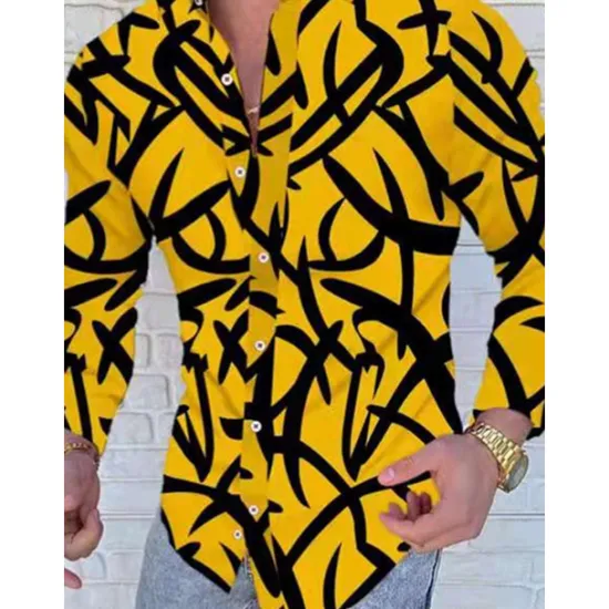 Discount OUKU Men's Color Block Striped Geometric Pattern Shirt Button Up Shirt Long Sleeve Fashion Designer Simple Casual Daily Going out Fall Winter Button Down Collar Patchwork Print Button-Down White Yellow