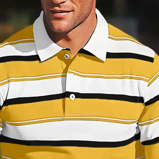 Sale OUKU Men's Color Block Stripes Rugby Polo Shirts Long Sleeve Polo Shirts Lapel Classic Fashion 3D Print Modern Casual Sports Stripe Fall Winter Yellow Red Purple