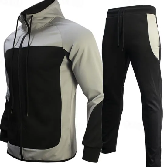 Clearance OUKU Men's Color Block Sweatshirt Tracksuit Sweatsuit Long Sleeve Sweatshirt Standing Collar Streetwear Basic Casual Sports & Outdoor Daily Holiday 2 Piece Spring & Fall