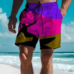 Sale OUKU Men's Color Block Swim Trunks Swim Shorts Board Shorts Mid Waist Vacation Hawaiian Holiday Vacation Holiday Beach Drawstring with Mesh lining Elastic Waist Designer Clothing Apparel