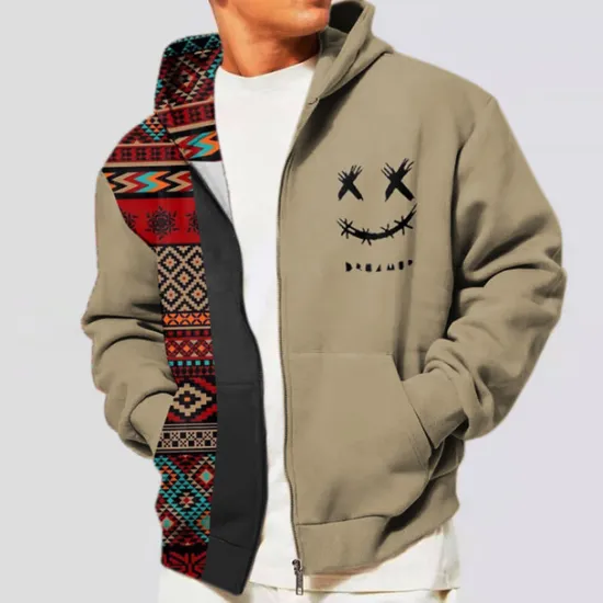 New OUKU Men's Color Block Tribal Graphic Prints Hoodie Hoodies Sweatshirt Ethnic Classic Long Sleeve Hooded Vacation Holiday Streetwear Black Navy Blue Pocket Print Spring & Fall Designer