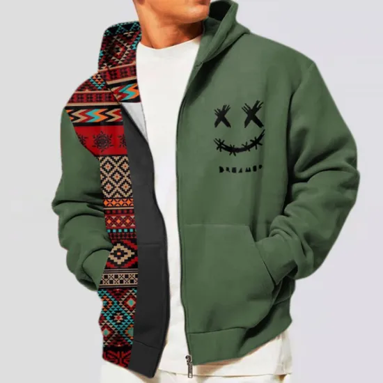 New OUKU Men's Color Block Tribal Graphic Prints Hoodie Hoodies Sweatshirt Ethnic Classic Long Sleeve Hooded Vacation Holiday Streetwear Black Navy Blue Pocket Print Spring & Fall Designer