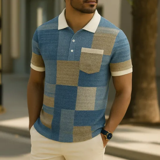 Best OUKU Men's Color Block Waffle Polo Shirts Short Sleeve Polo Shirts Collared Shirts Business Casual Business Athleisure Daily Wear Buttons Pocket 3D Print Summer Black Blue Purple