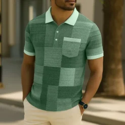 Best OUKU Men's Color Block Waffle Polo Shirts Short Sleeve Polo Shirts Collared Shirts Business Casual Business Athleisure Daily Wear Buttons Pocket 3D Print Summer Black Blue Purple