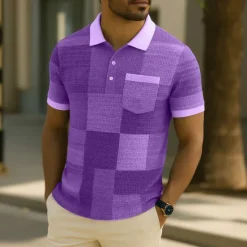 Best OUKU Men's Color Block Waffle Polo Shirts Short Sleeve Polo Shirts Collared Shirts Business Casual Business Athleisure Daily Wear Buttons Pocket 3D Print Summer Black Blue Purple