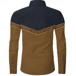 Clearance OUKU Men's Color Block Western Shirt Button Up Shirt Cowboy Shirt Long Sleeve Vintage Western Dailywear Spring Fall Winter Turndown Collared Shirts 3D Print Brown
