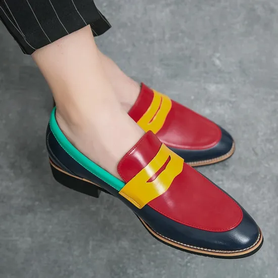 Online OUKU Men's Colorful Faux Leather Loafers - Red, Green, and Yellow Design with Modern Slip-On Style for Casual and Formal Occasions