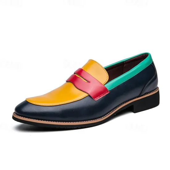 Online OUKU Men's Colorful Faux Leather Loafers - Red, Green, and Yellow Design with Modern Slip-On Style for Casual and Formal Occasions
