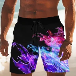 Outlet OUKU Men's Colorful Flame Swim Trunks Swim Shorts Board Shorts Mid Waist Casual Outdoor Vacation Dailywear Side Pockets Mesh Lining Elastic Drawstring Waist Designer Clothing Apparel