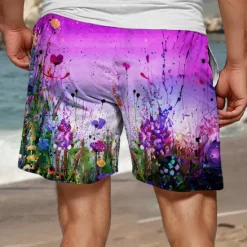Discount OUKU Men's Colorful Flower / Floral Swim Trunks Swim Shorts Board Shorts Mid Waist Hawaiian Casual Holiday Beach Drawstring with Mesh lining Elastic Waist Designer Clothing Apparel