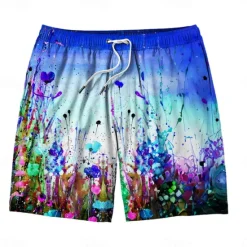 Discount OUKU Men's Colorful Flower / Floral Swim Trunks Swim Shorts Board Shorts Mid Waist Hawaiian Casual Holiday Beach Drawstring with Mesh lining Elastic Waist Designer Clothing Apparel