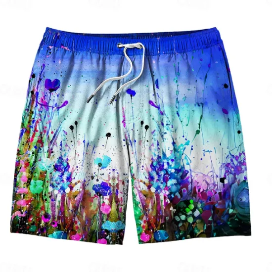 Discount OUKU Men's Colorful Flower / Floral Swim Trunks Swim Shorts Board Shorts Mid Waist Hawaiian Casual Holiday Beach Drawstring with Mesh lining Elastic Waist Designer Clothing Apparel