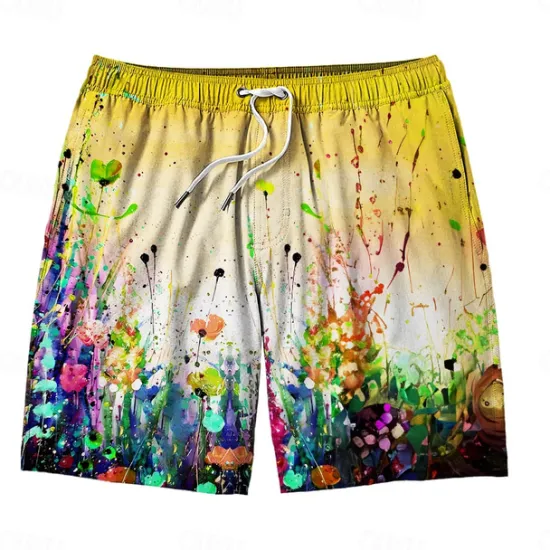 Discount OUKU Men's Colorful Flower / Floral Swim Trunks Swim Shorts Board Shorts Mid Waist Hawaiian Casual Holiday Beach Drawstring with Mesh lining Elastic Waist Designer Clothing Apparel