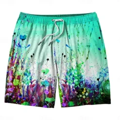 Discount OUKU Men's Colorful Flower / Floral Swim Trunks Swim Shorts Board Shorts Mid Waist Hawaiian Casual Holiday Beach Drawstring with Mesh lining Elastic Waist Designer Clothing Apparel