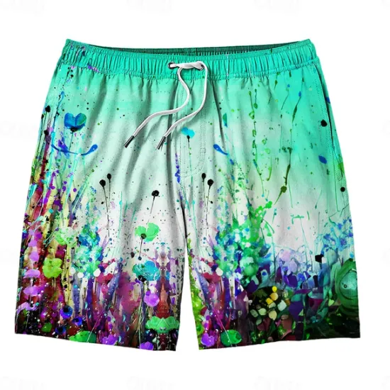 Discount OUKU Men's Colorful Flower / Floral Swim Trunks Swim Shorts Board Shorts Mid Waist Hawaiian Casual Holiday Beach Drawstring with Mesh lining Elastic Waist Designer Clothing Apparel