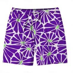 Clearance OUKU Men's Colorful Flower / Floral Swim Trunks Swim Shorts Board Shorts Mid Waist Hawaiian Casual Holiday Beach Drawstring with Mesh lining Elastic Waist Designer Clothing Apparel