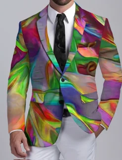 Best OUKU Men's Colorful Gradual Long Sleeve Turndown Business Abstract Work Wear to work Going out Buttons Print Multi Pocket