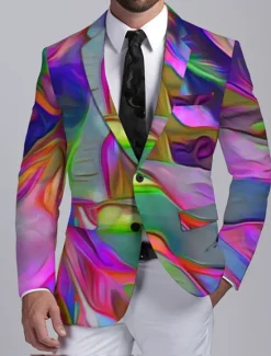 Best OUKU Men's Colorful Gradual Long Sleeve Turndown Business Abstract Work Wear to work Going out Buttons Print Multi Pocket