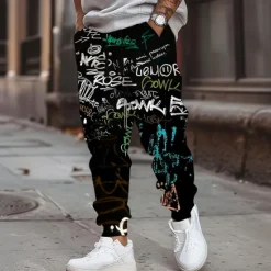 Best OUKU Men's Colorful Graffiti Sweatpants Joggers Trousers Mid Waist Drawstring Elastic Waist Casual Jogging Streetwear Workout Athletic Sweatpants with Pockets Spring Fall 3D Print Black 1# Black