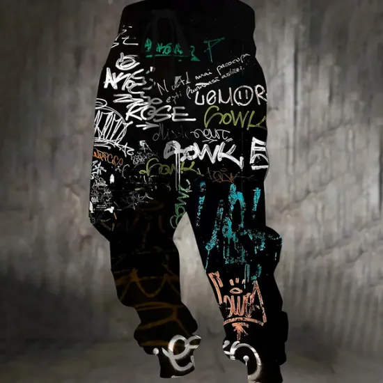 Best OUKU Men's Colorful Graffiti Sweatpants Joggers Trousers Mid Waist Drawstring Elastic Waist Casual Jogging Streetwear Workout Athletic Sweatpants with Pockets Spring Fall 3D Print Black 1# Black