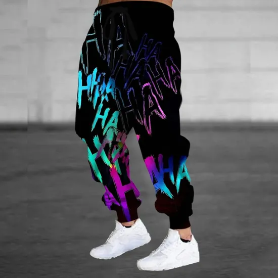 Best OUKU Men's Colorful Graffiti Sweatpants Joggers Trousers Mid Waist Drawstring Elastic Waist Casual Jogging Streetwear Workout Athletic Sweatpants with Pockets Spring Fall 3D Print Black 1# Black