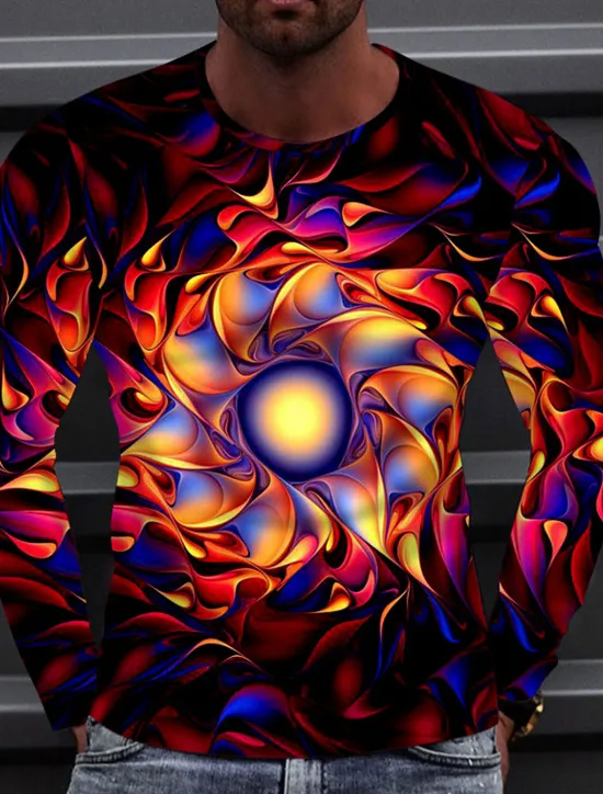 Online OUKU Men's Colorful Graphic Circle T Shirt Tee Long Sleeve T shirt 3D Print Round Neck Shirt Fashion Designer Casual Casual Daily Weekend Spring & Fall Cross-Seasons Clothing Apparel Normal S M L XL Red