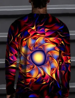 Online OUKU Men's Colorful Graphic Circle T Shirt Tee Long Sleeve T shirt 3D Print Round Neck Shirt Fashion Designer Casual Casual Daily Weekend Spring & Fall Cross-Seasons Clothing Apparel Normal S M L XL Red