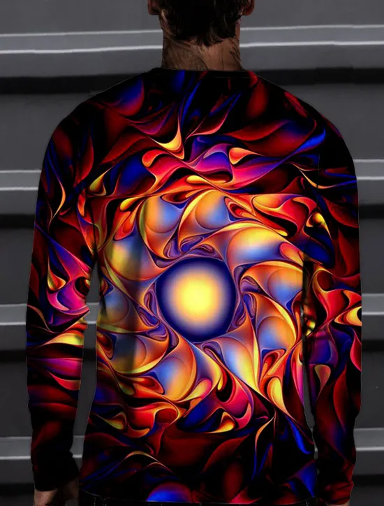 Online OUKU Men's Colorful Graphic Circle T Shirt Tee Long Sleeve T shirt 3D Print Round Neck Shirt Fashion Designer Casual Casual Daily Weekend Spring & Fall Cross-Seasons Clothing Apparel Normal S M L XL Red