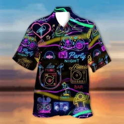 Discount OUKU Men's Colorful Lights Shirt Summer Hawaiian Shirt Aloha Shirt Short Sleeves Shirt Turndown Tropical Streetwear Hawaiian Party Daily Hawaiian Black Blue Purple S M L