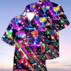Discount OUKU Men's Colorful Lights Shirt Summer Hawaiian Shirt Aloha Shirt Short Sleeves Shirt Turndown Tropical Streetwear Hawaiian Party Daily Hawaiian Black Blue Purple S M L