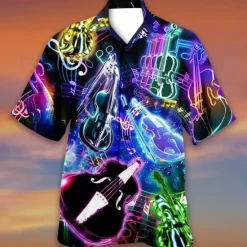 Discount OUKU Men's Colorful Lights Shirt Summer Hawaiian Shirt Aloha Shirt Short Sleeves Shirt Turndown Tropical Streetwear Hawaiian Party Daily Hawaiian Black Blue Purple S M L
