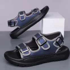 OUKU Men's Comfortable Casual Sandals with Double Buckle Design – Stylish Adjustable Outdoor Footwear for Summer and Vacation