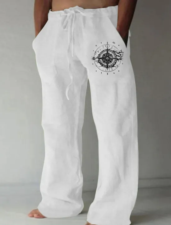 Hot OUKU Men's Compass Pants Trousers Mid Waist Casual Outdoor Street Going out Spring & Fall Black White Green