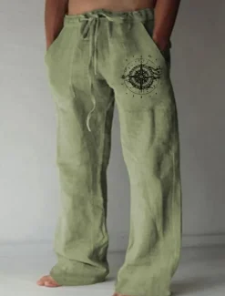 Hot OUKU Men's Compass Pants Trousers Mid Waist Casual Outdoor Street Going out Spring & Fall Black White Green