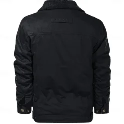 Online OUKU Men's Compass Print Embroidered Fleece Jacket Sherpa Trucker Jacket Work Cargo Jacket Turn-Down Collar Warm Winter Cotton Jacket Vintage Casual Going Out Coat Multi-Pockets