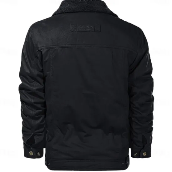 Online OUKU Men's Compass Print Embroidered Fleece Jacket Sherpa Trucker Jacket Work Cargo Jacket Turn-Down Collar Warm Winter Cotton Jacket Vintage Casual Going Out Coat Multi-Pockets