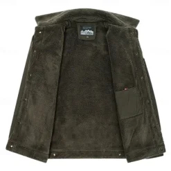 Online OUKU Men's Compass Print Embroidered Fleece Jacket Sherpa Trucker Jacket Work Cargo Jacket Turn-Down Collar Warm Winter Cotton Jacket Vintage Casual Going Out Coat Multi-Pockets