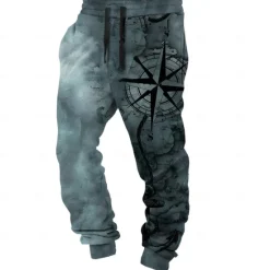 Online OUKU Men's Compass Sweatpants Joggers Pants Trousers Mid Waist Drawstring Elastic Waist Vintage Casual Outdoor Dailywear Pocket Spring Fall Winter 3D Print dark brown Pink Blue