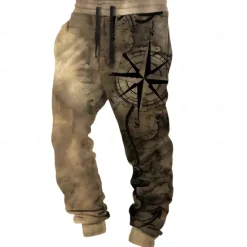 Online OUKU Men's Compass Sweatpants Joggers Pants Trousers Mid Waist Drawstring Elastic Waist Vintage Casual Outdoor Dailywear Pocket Spring Fall Winter 3D Print dark brown Pink Blue
