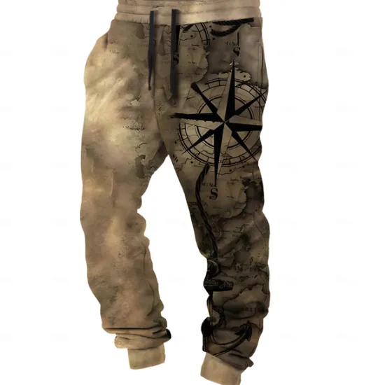 Online OUKU Men's Compass Sweatpants Joggers Pants Trousers Mid Waist Drawstring Elastic Waist Vintage Casual Outdoor Dailywear Pocket Spring Fall Winter 3D Print dark brown Pink Blue