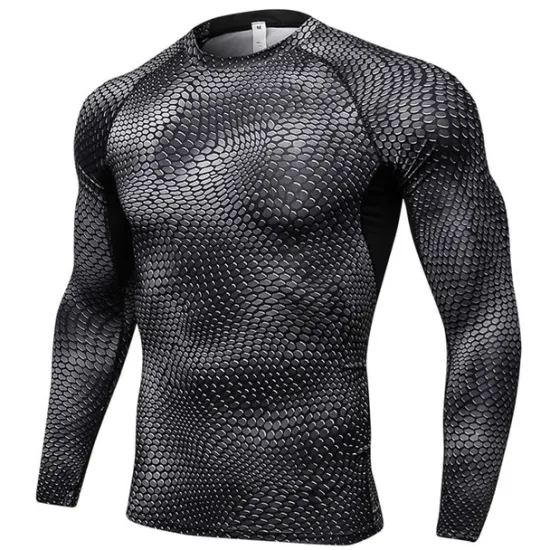 New OUKU Men's Compression Shirt Running Shirt Long Sleeve Tee Tshirt Athletic Spandex Quick Dry Breathability Lightweight Stretchy Fitness Gym Workout Running Sportswear Activewear Snakeskin White Red Blue