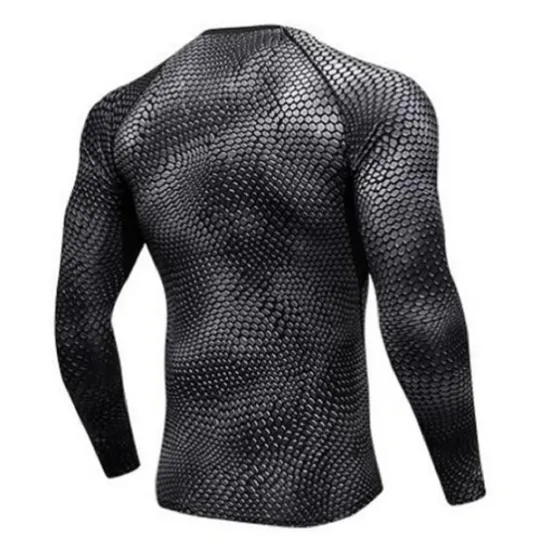 New OUKU Men's Compression Shirt Running Shirt Long Sleeve Tee Tshirt Athletic Spandex Quick Dry Breathability Lightweight Stretchy Fitness Gym Workout Running Sportswear Activewear Snakeskin White Red Blue