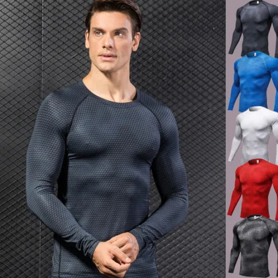 New OUKU Men's Compression Shirt Running Shirt Long Sleeve Tee Tshirt Athletic Spandex Quick Dry Breathability Lightweight Stretchy Fitness Gym Workout Running Sportswear Activewear Snakeskin White Red Blue
