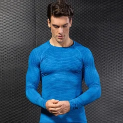New OUKU Men's Compression Shirt Running Shirt Long Sleeve Tee Tshirt Athletic Spandex Quick Dry Breathability Lightweight Stretchy Fitness Gym Workout Running Sportswear Activewear Snakeskin White Red Blue