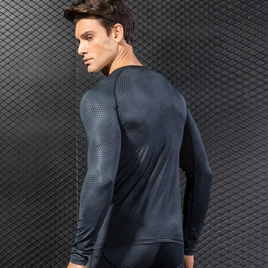 New OUKU Men's Compression Shirt Running Shirt Long Sleeve Tee Tshirt Athletic Spandex Quick Dry Breathability Lightweight Stretchy Fitness Gym Workout Running Sportswear Activewear Snakeskin White Red Blue