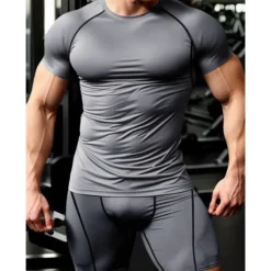 Outlet OUKU Men's Compression Tops Shorts and T Shirt Set Sports T-Shirt Crew Neck Short Sleeve Outdoor Daily Running Gym Fast Dry Breathable 2 Piece Plain Black White Activewear Sport Casual