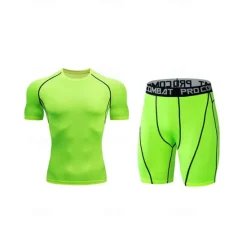 Outlet OUKU Men's Compression Tops Shorts and T Shirt Set Sports T-Shirt Crew Neck Short Sleeve Outdoor Daily Running Gym Fast Dry Breathable 2 Piece Plain Black White Activewear Sport Casual